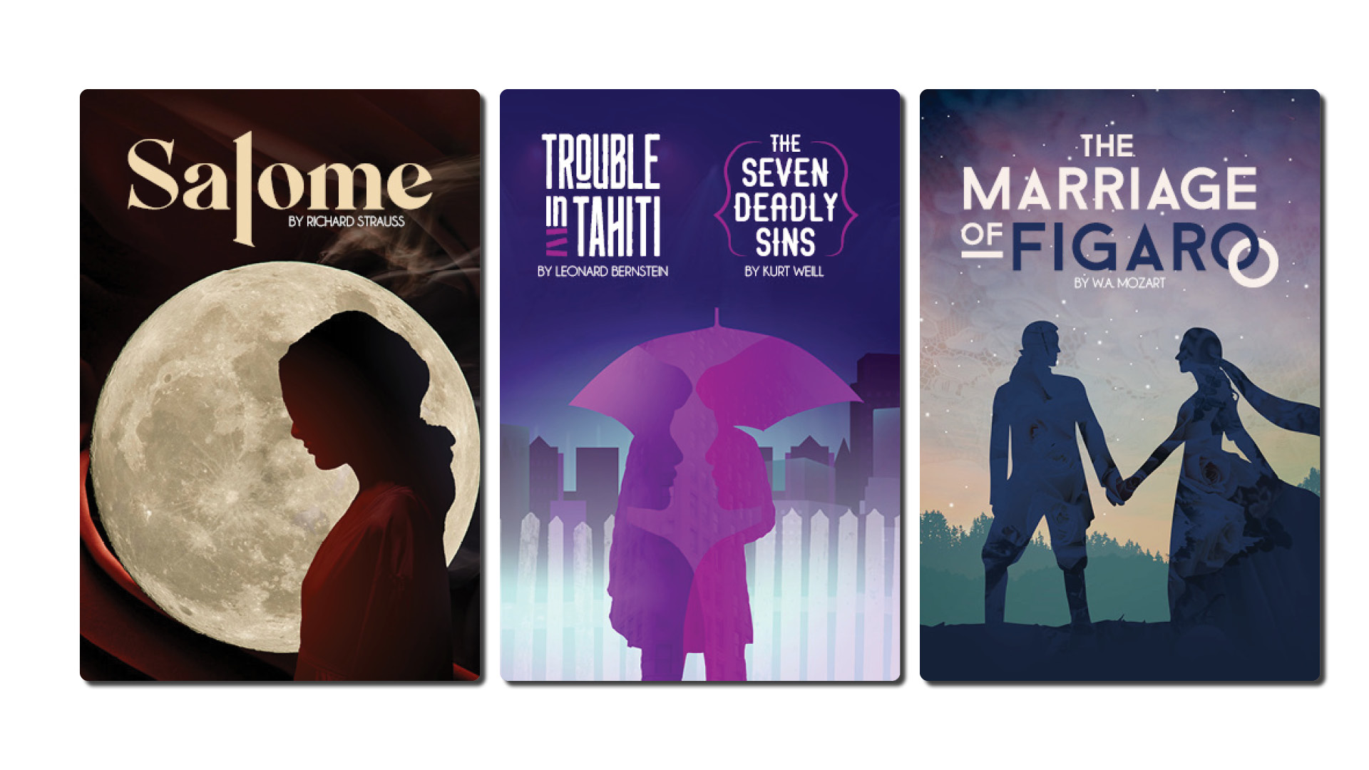 Posters for Salome, Trouble in Tahiti / The Seven Deadly Sins, and The Marriage of Figaro