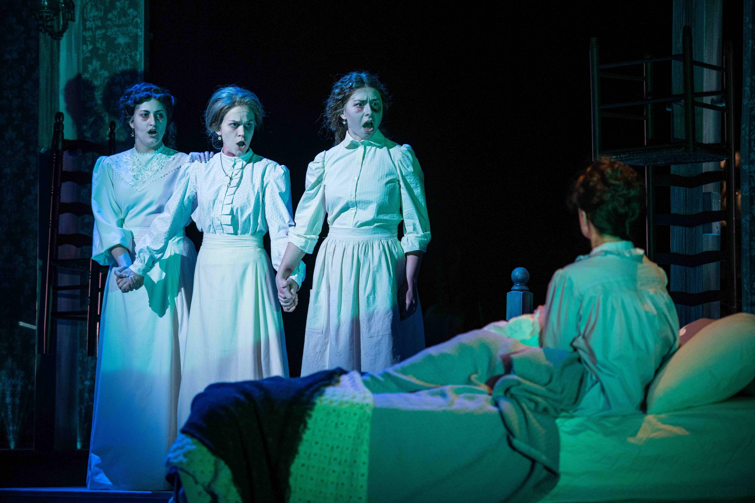 Alexandra Burch (Lucy Tritt Shue), Tori Tedeschi Adams (Elva Heaster Shue), Madison Barrett (Allie Cutlip Shue), and Katherine Pracht (Mary Heaster) in Everlasting Faint