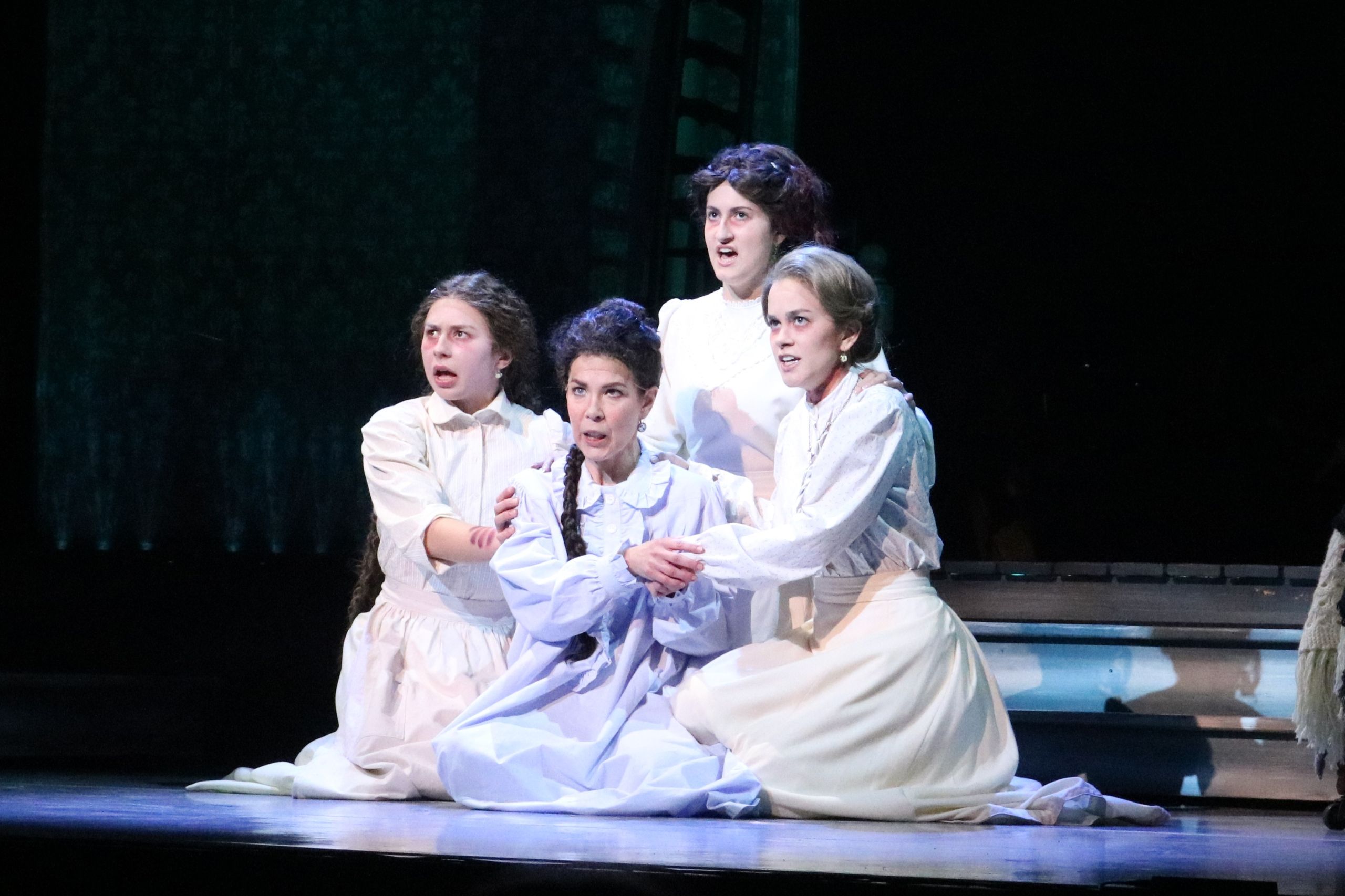 Madison Barrett (Allie Cutlip Shue), Katherine Pracht (Mary Heaster), Alexandra Burch (Lucy Tritt Shue), and Tori Tedeschi Adams (Elva Heaster Shue) in Everlasting Faint
