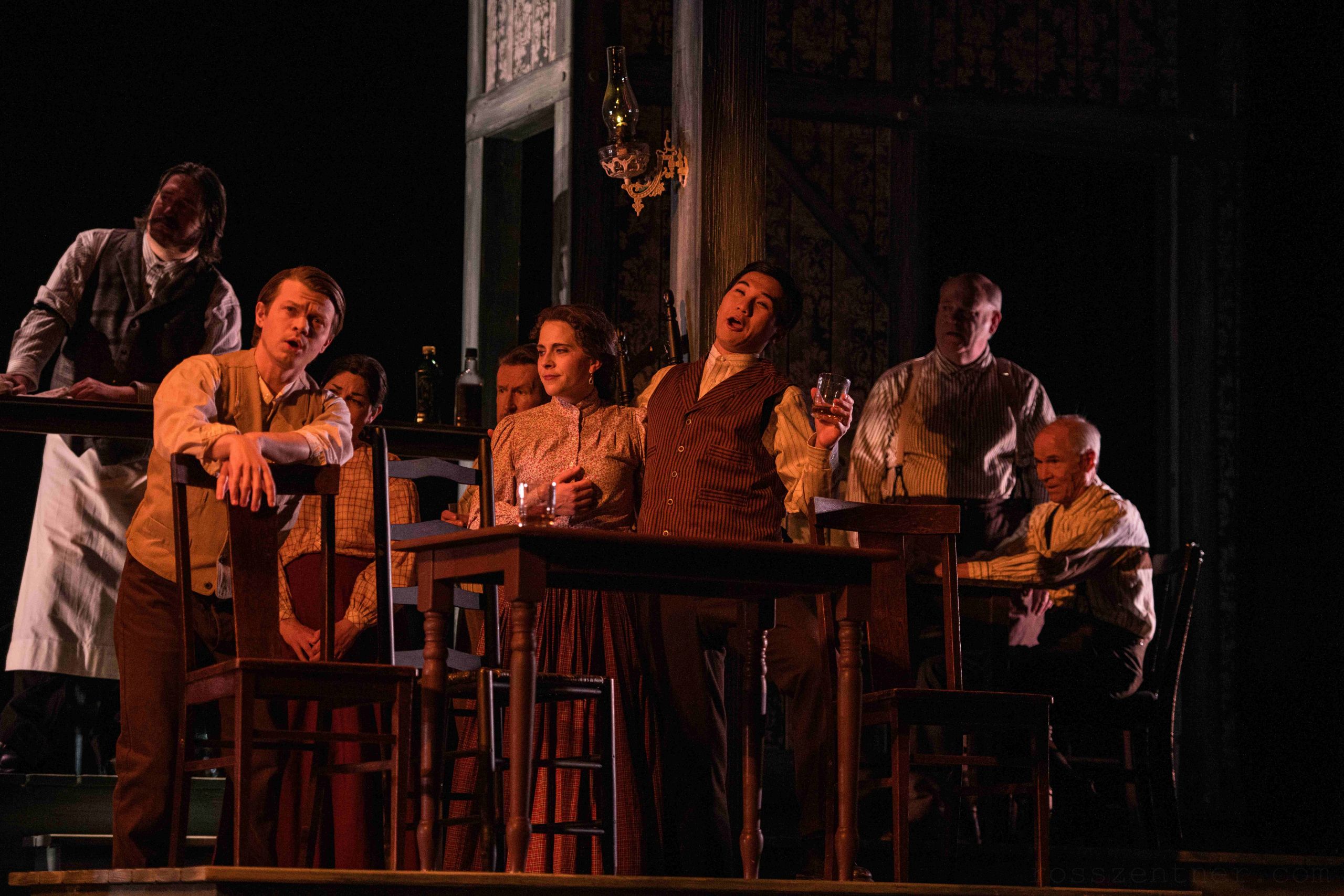 Ryan Nash (David Gassaway), Lifan Deng (Gregory Snodegar), and the Madison Opera Chorus in Everlasting Faint