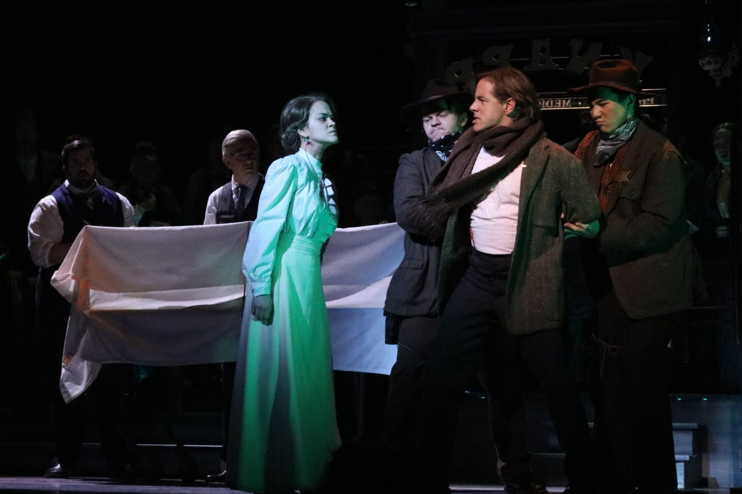 Tori Tedeschi Adams (Elva Heaster Shue), Ryan Nash (David Gassaway), Andrew Bidlack (Trout Shue), and Lifan Deng (Gregory Snodegar) in Everlasting Faint