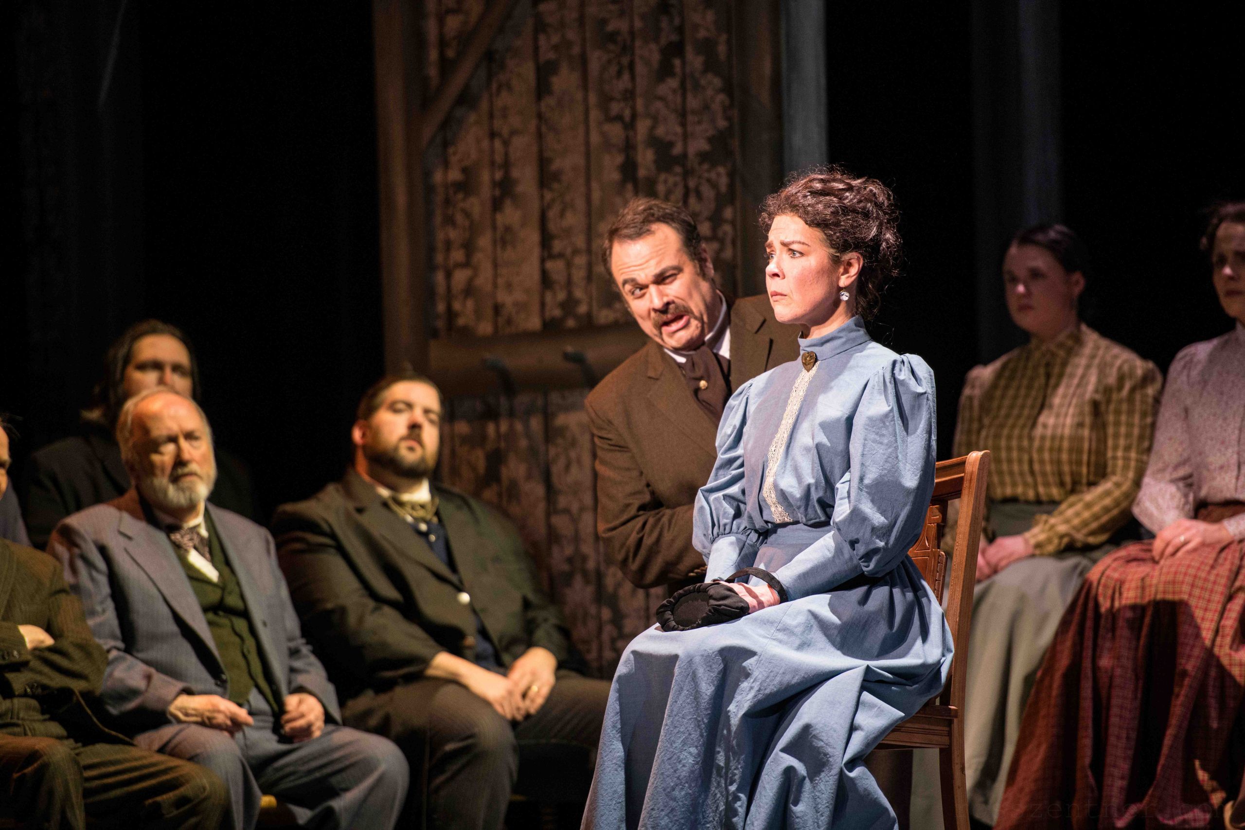 Robert A. Goderich (James Gardner), Katherine Pracht (Mary Heaster), and the Madison Opera Chorus in Everlasting Faint