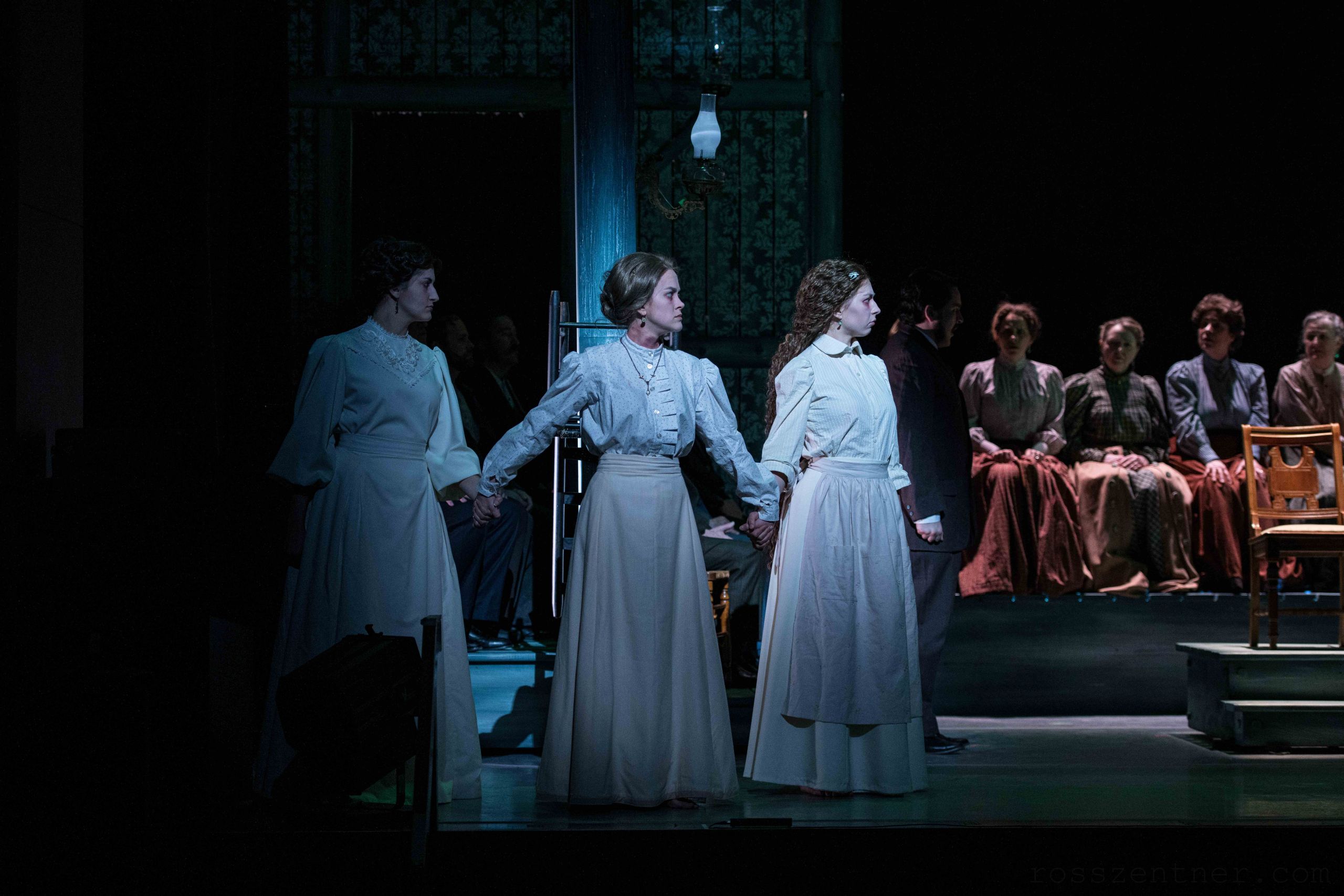 Alexandra Burch (Lucy Tritt Shue), Tori Tedeschi Adams (Elva Heaster Shue), and Madison Barrett (Allie Cutlip Shue) in Everlasting Faint